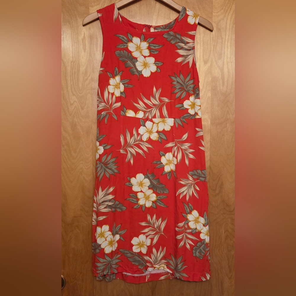 Tahiti Reef Club Red Tropical Floral Sleeveless Midi Dress